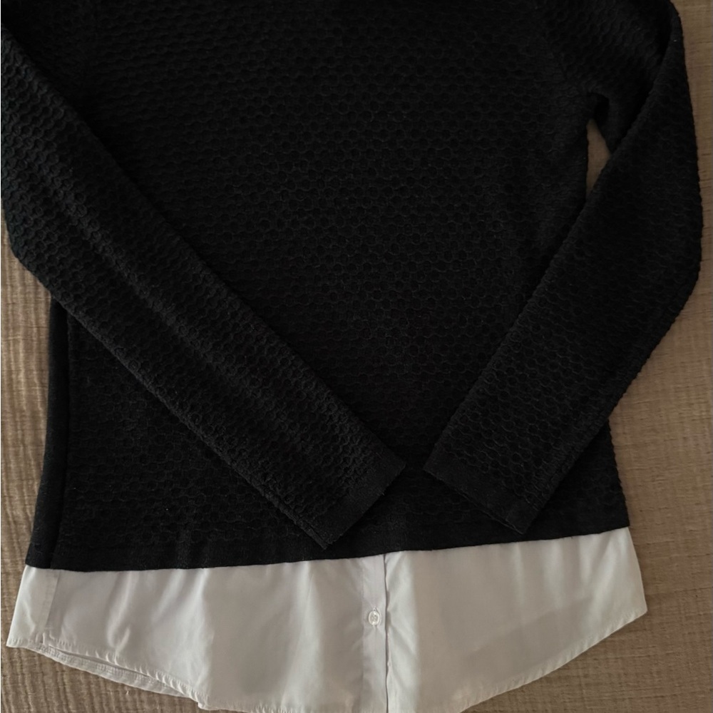 89th & Madison Charcoal Sweater with White Collar